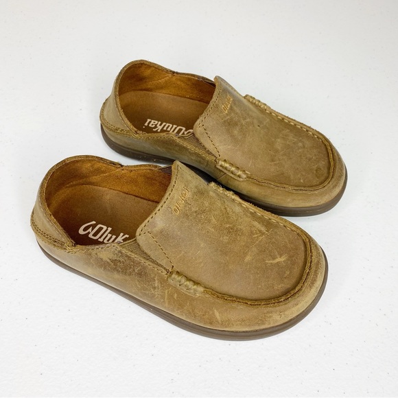 OluKai Molina Nubuck Leather Moc Stitch Detail Loafers Brown Boys Size 11 - Picture 1 of 8